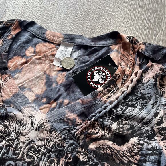 NWT AFFLICITION Live Fast Wmns Graphic Bleach Distressed Braid AOP V Neck Wings - Picture 7 of 11